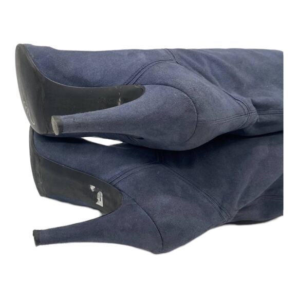 Stella McCartney Boots Blue Vegan Suede Leather Heeled Slouchy Mid Calf Size 7.5 - Picture 5 of 10